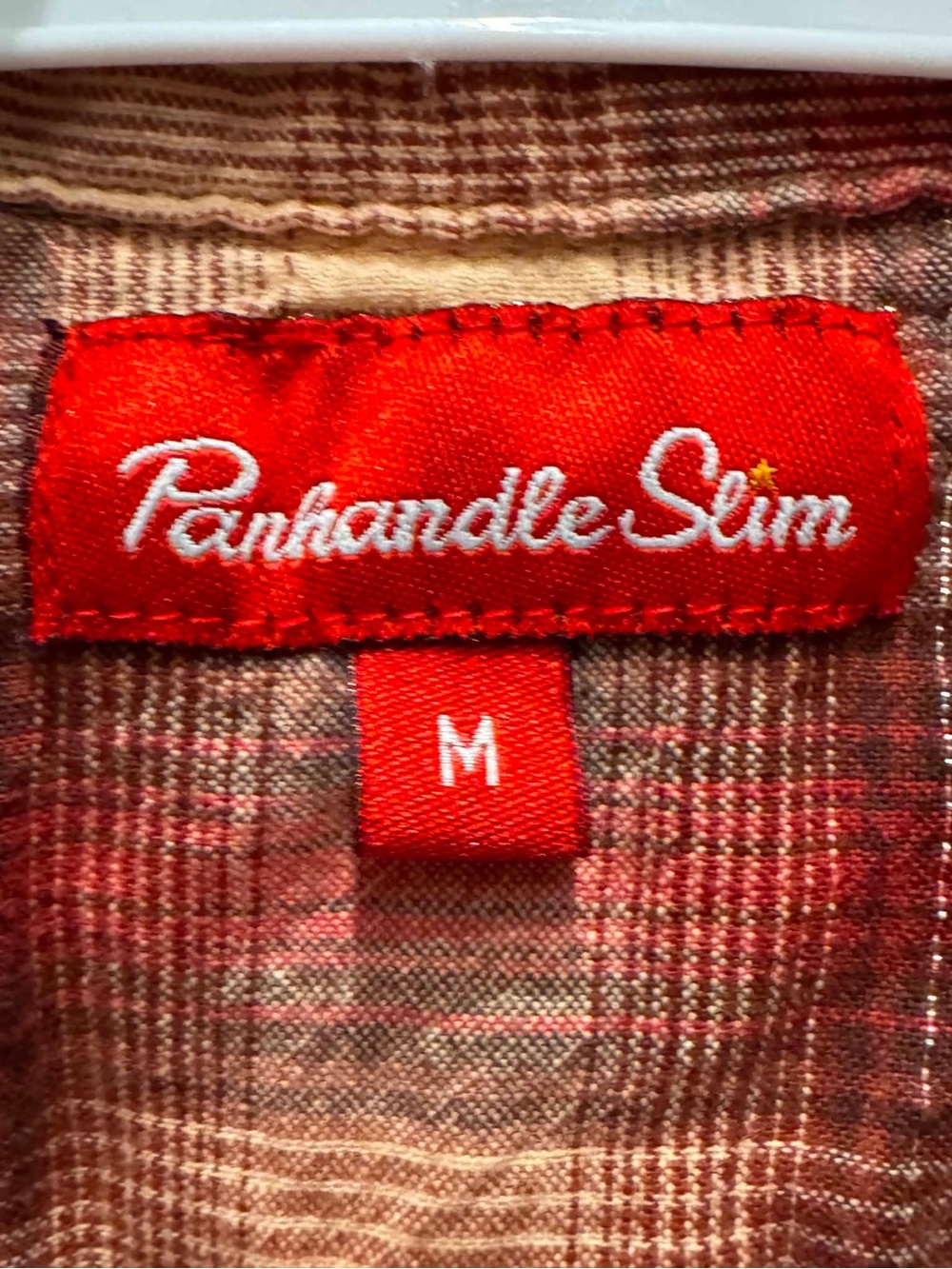 Panhandle Slim Red and Tan Plaid Button-Down Shirt MEDIUM - Picture 6 of 6